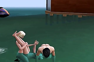Threesome shemale and girl on beach