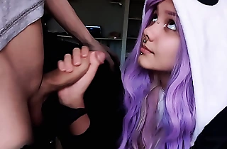 Cute chick with purple hair is beetling my penis