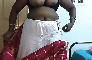 desi  indian tamil telugu kannada malayalam hindi sex-mad cheating wife vanitha wearing cherry red colour saree way obese special plus shaved pussy roil hard special roil nip rubbing pussy scolding