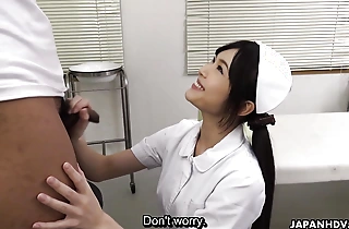 Japanese Brunette nurse Shino Aoi in the doctor's office in oral law uncensored.