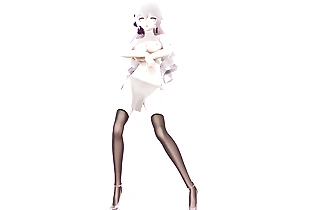 Sexy Girl In Stockings Winking + Throws Threads (3D HENTAI)