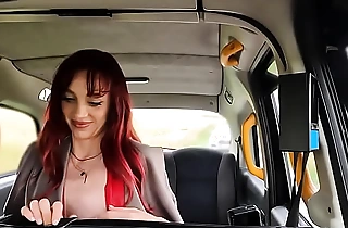 Redhead slutty MILF alfresco fucked in taxi off out of one's mind taxi dude