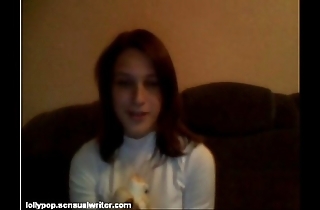 Russian legal age teenager sucks banana aloft webcam, softcore